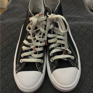 Kids Black High-Top Sneakers with White Toe and Laces